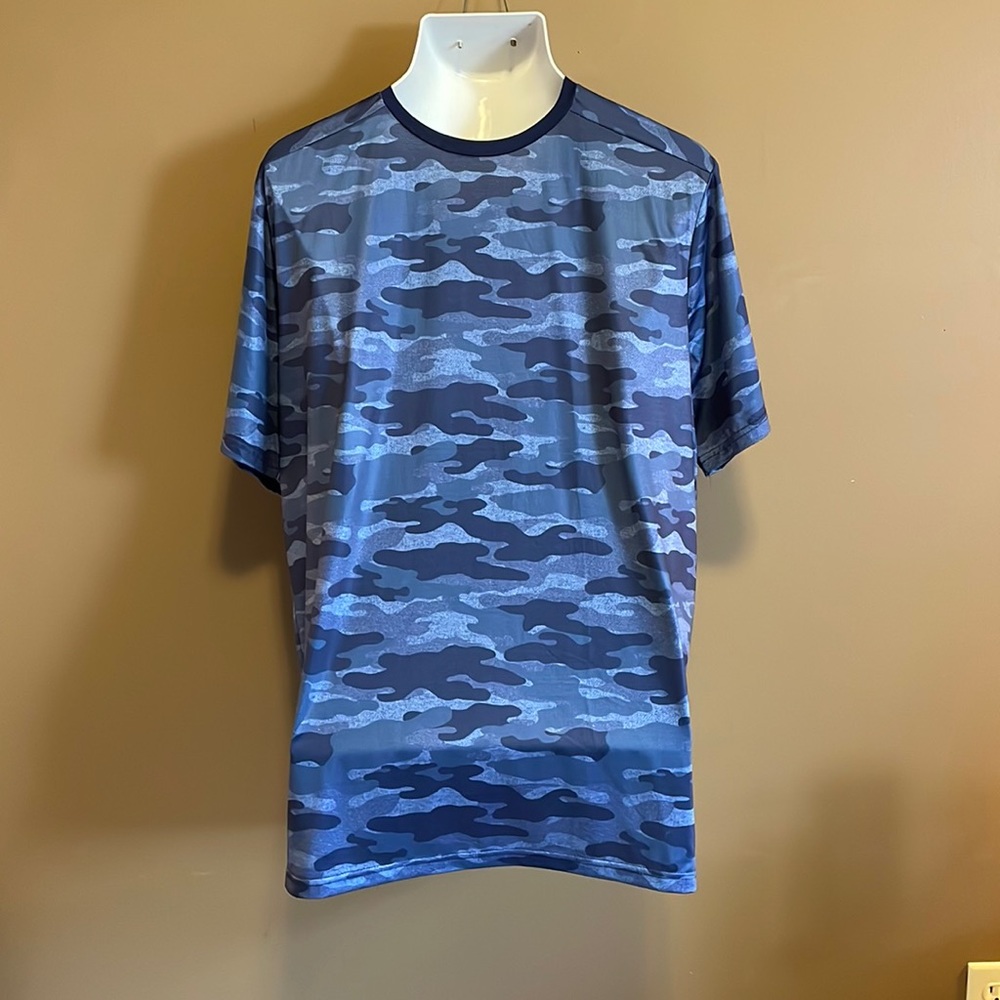 Men’s Perry Ellis Sport Shirt Sleeve Shirt in Blue Camo Size XL
